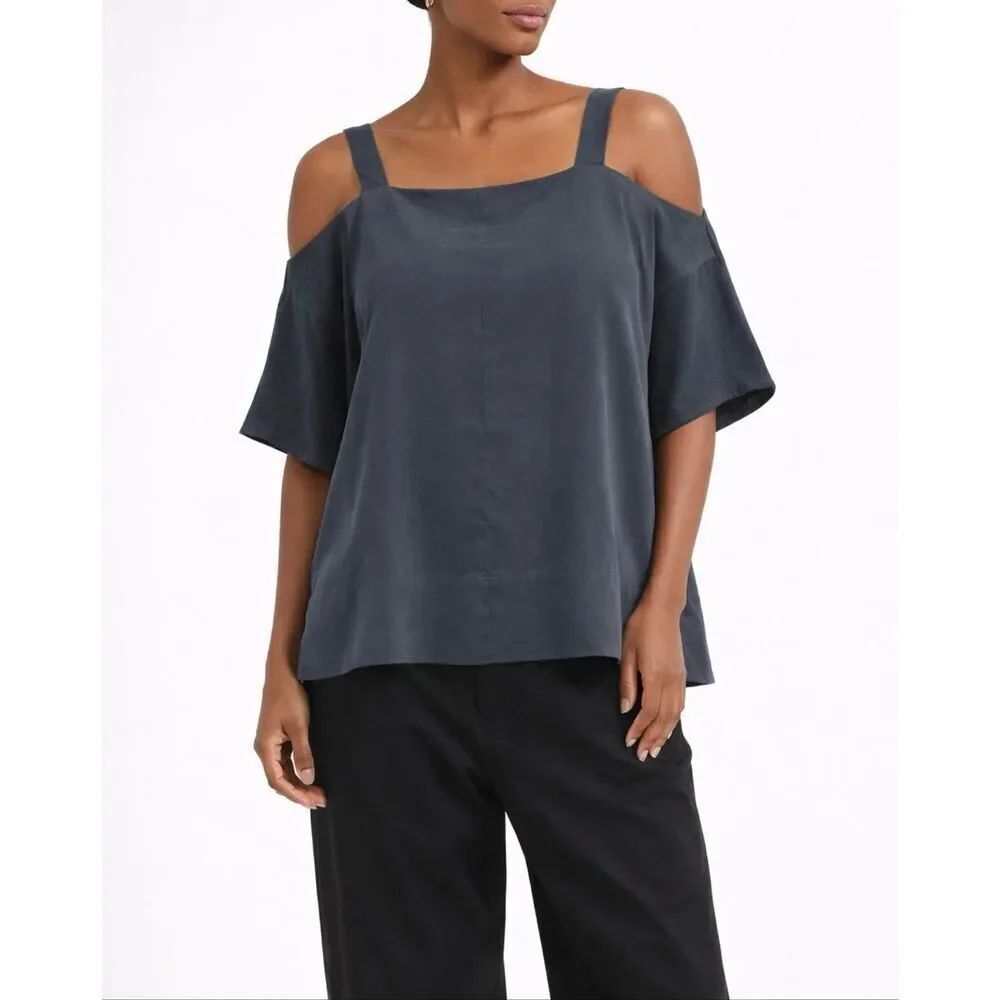 Tibi grey silk cold shoulder top blouse size Medium